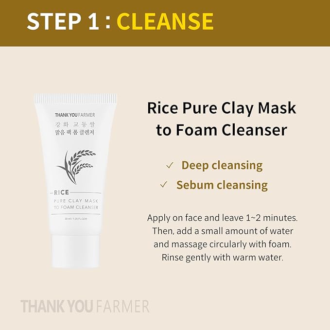 THANKYOU FARMER Rice Pure Glow Travel Kit, Mini Size Cleanser(1.05 fl oz), Mini Size Toner(1.05 fl oz), Mini Size Ampoule(0.35 fl oz)