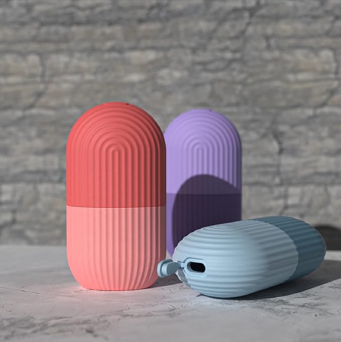 Ice Face Roller, Reusable Silicone Mold Face Massage Eye Facial Beauty Skin Care Tools Apply Ice for Shrink Pores Anti Wrinkle Reduce Puffiness Improve Skin Elasticity, Striped, Light Blue