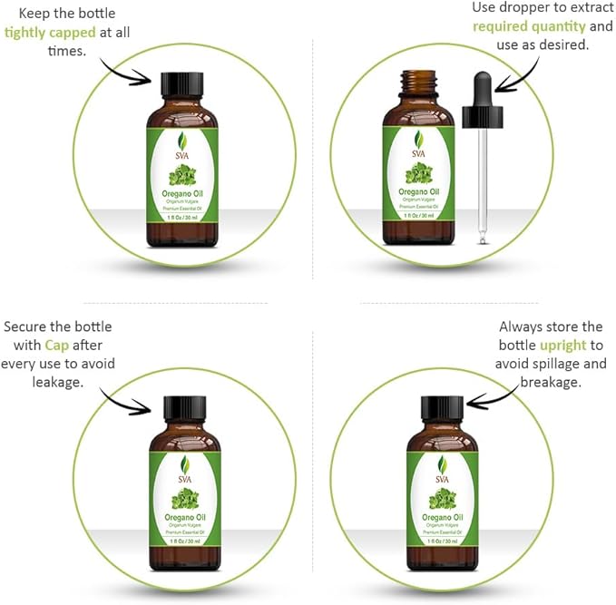 SVA Oregano Essential Oil – 1 Fl Oz – 100% Natural Oregano Oil - for Diffuser, Hair Care, Face, Skin Care, Aromatherapy, Scalp and Body Massage, Soap and Candle Making – with Dropper