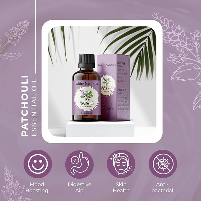 White Naturals Patchouli Essential Oil – 100% Pure & Natural, Earthy Aromatherapy Oil for Relaxation, Skin Care, & DIY Products, 1oz