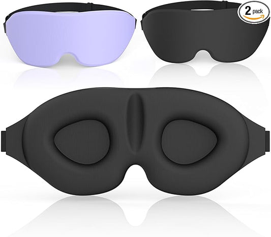 Sleep Eye Mask for Men Women 3D Contoured Cup, Concave Molded, Block Out Light, Molded Soft Comfort Eye Shade with Adjustable Strap (Purple, 2 Count (Pack of 1))
