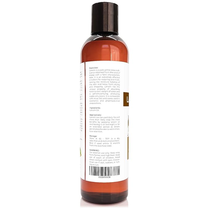 velona Lanolin Oil USP Grade 8 fl oz | 100% Pure and Natural Carrier Oil | Refined, Cold pressed | Skin, Hair, Body & Face Moisturizing | Use Today - Enjoy Results
