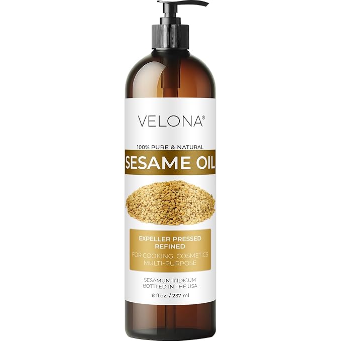 velona Sesame Seed Oil 8 fl oz | 100% Pure and Natural Carrier Oil | Refined, Expeller Pressed | Cooking, Skin, Hair, Body & Face Moisturizing | Use Today - Enjoy Results