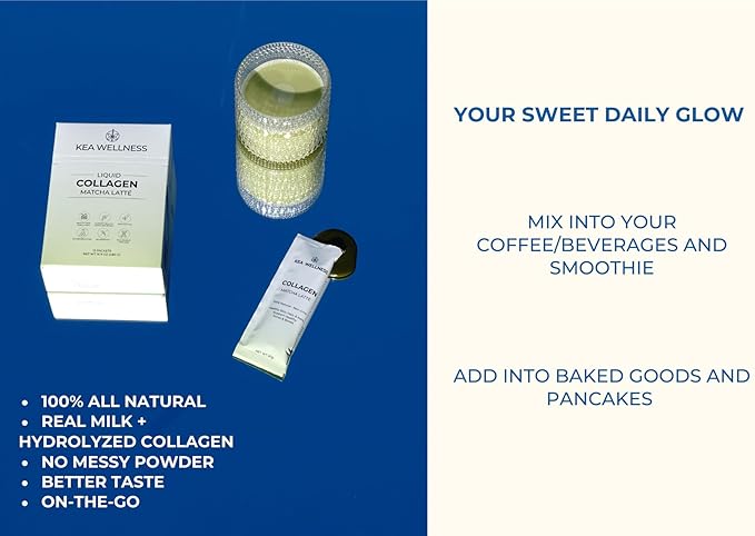 All-Natural Liquid Collagen Coffee Creamer – Premium Bovine & Marine Peptides (Types I, II, III) for Hair, Skin, Nails, Bones & Joints – Hydrolyzed, Single-Serve, 12-Pack – Matcha Latte Flavor