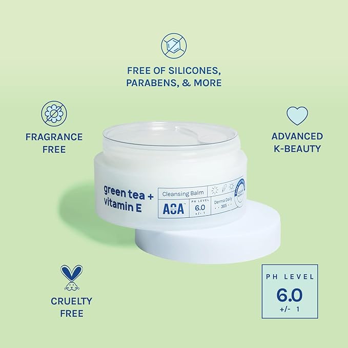 AOA STUDIO Skin Green Tea & Vitamin E Cleansing Balm, Melting Balm to Oil for Makeup Remover, Double Cleansing, Face Wash Cleanser All Skin Type 3.38 Fl Oz, 100 ml