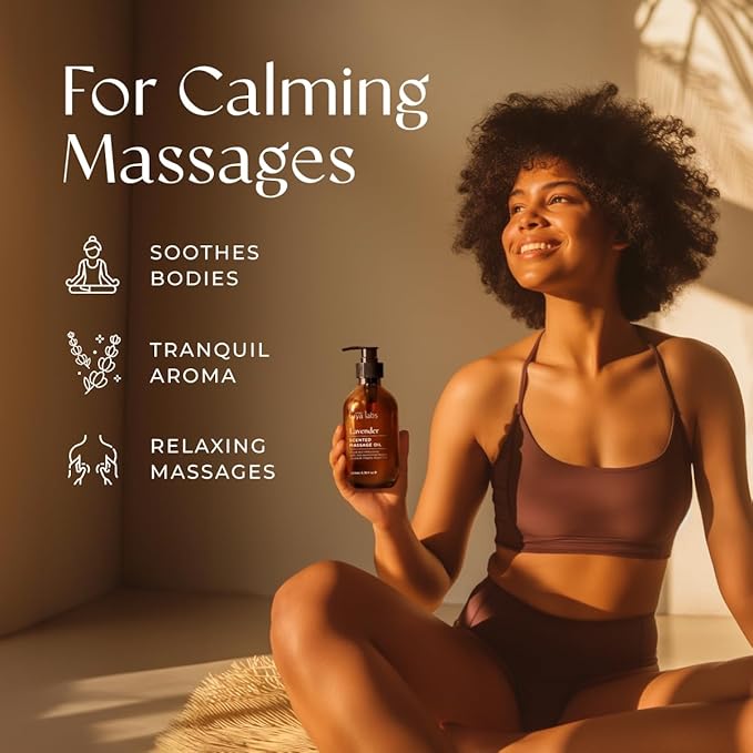 Gya Labs Lavender Massage Oils for Sweet Nights - 6.76 Fl Oz - 100% Pure Natural Aromatherapy Massage Oil for Body Relaxing for Men & Women - Crafted with Jojoba, Argan & Lavender