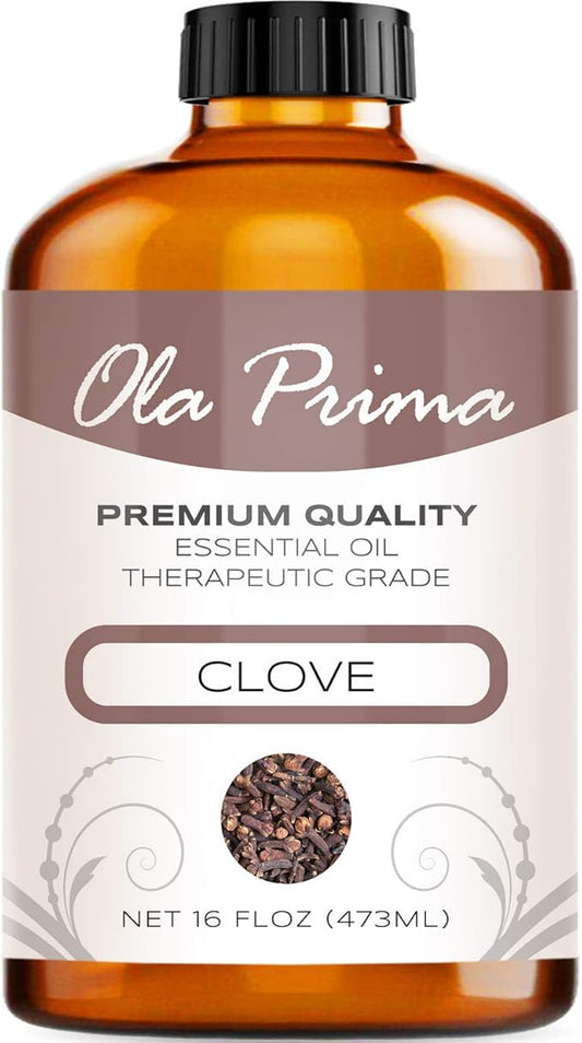 Ola Prima Clove Essential Oil for Aromatherapy, Diffuser, Soap, and Skin Moisturizer (16oz Bulk)