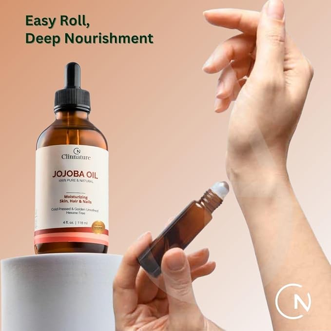 Jojoba Golden Oil – 100% Pure & Cold Pressed for Hair, Nails & Skin | Jojoba Oil with Vitamin E for Moisturizing & Repair | Face & Body Oil with Dropper & Roller Applicator