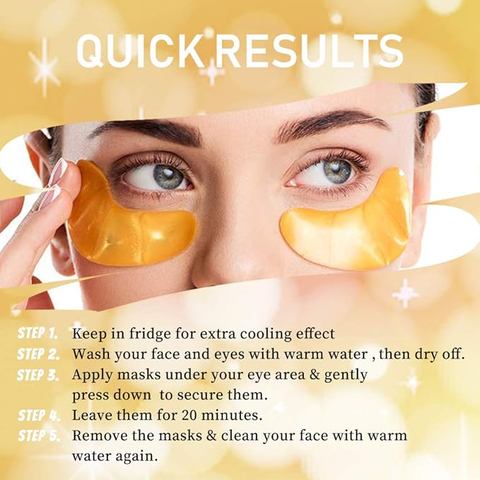 Vandarllin24K Gold Powder Gel Collagen Eye Masks Sheet Patch, Remove Bags,Dark Circles &Puffiness,Reduce Wrinkle,Moisturising,Hydrating for Blackheads (200Pairs)