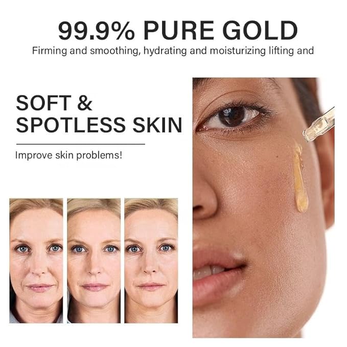 24K Gold Serum for Face, Anti aging, Skin Brightening, Anti-wrinkle serum with Vitamin E, Retinol, Hyaluronic Acid, Vitamin C & Castor oil, Skin Care Glow Serum 100mL