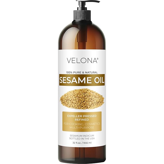 Sesame Seed Oil by Velona - 32 fl oz | 100% Pure and Natural Carrier Oil | Refined, Expeller Pressed | Cooking, Skin, Hair, Body & Face Moisturizing | Use Today - Enjoy Results