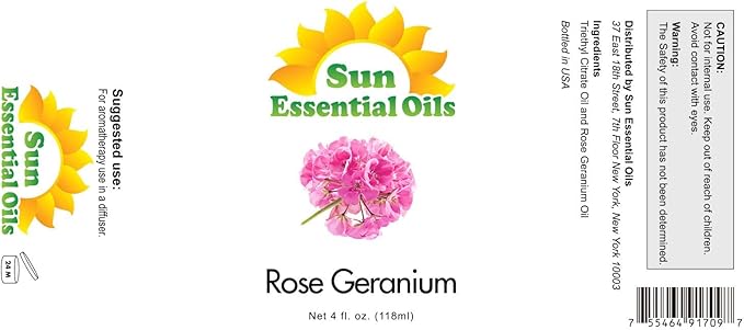Sun Essential Oils 4oz - Rose Geranium Essential Oil - 4 Fluid Ounces - Rose and Geranium Essential Oil