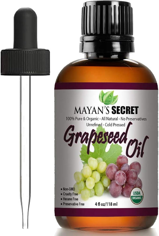 USDA Certified Organic GRAPESEED OIL ANTI-AGING MOISTURIZER - Facial Cleanser | Unrefined, Cold Pressed | Essential to Reduce Skin Wrinkles and Stretch Marks | Dandruff Remover