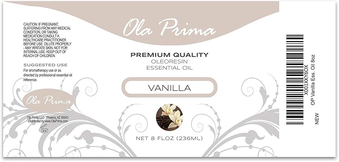 Ola Prima Vanilla Essential Oil 8oz Therapeutic for Aromatherapy - 8 Fluid Ounces