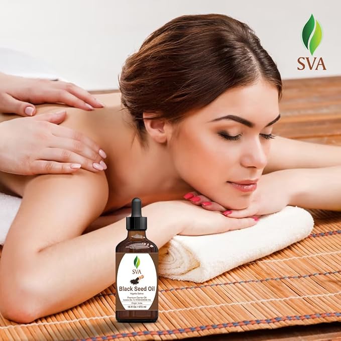 SVA Black Seed Oil - 4 Fl Oz – 100% Natural Cold Pressed Black Seed Oil - for Face, Skin Care, Hair Care, Scalp Massage & Body Massage – Carrier Oil with Dropper