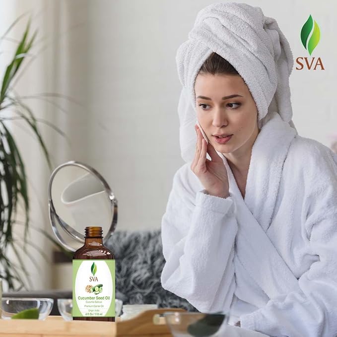 SVA Cucumber Seed Oil - 4 Fl Oz – 100% Natural Cold Pressed Cucumber Oil - for Face, Skin Care, Hair Care, Scalp Massage & Body Massage – Carrier Oil with Dropper