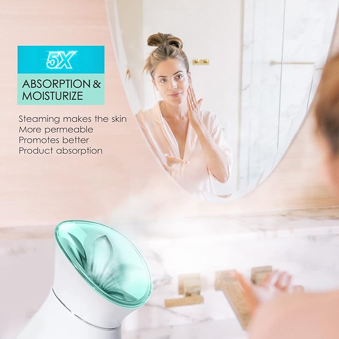 Nano Ionic Facial Steamer- Professional Smart Face Steamer Machine, Hot Mist Hydrating Moisturizing Skin Unclogs Pores Humidifier for Women Men Face Sauna Home Spa Quality(Green)