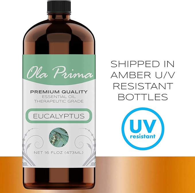 Ola Prima Eucalyptus Essential Oil 16oz Bulk – Therapeutic Grade for Aromatherapy, Diffuser, Stress Ease & Cleaning - Essential Oils