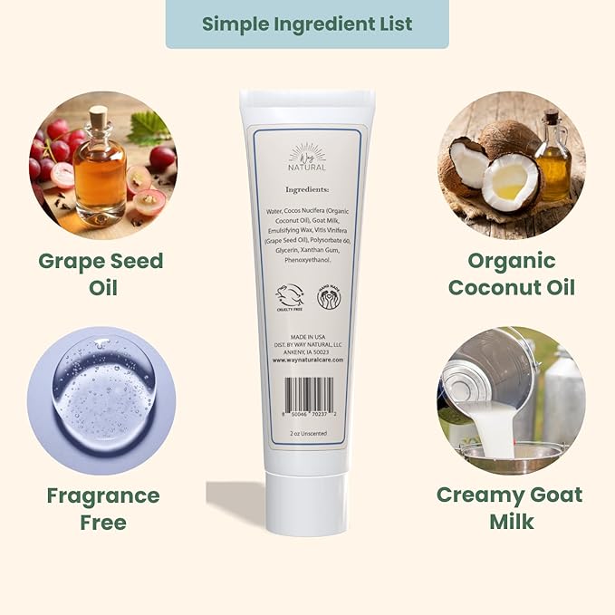 Goat Milk Lotion, Unscented - Travel Size, Natural, Body/Hand - Goat Milk Hand Cream for Women and Men - Creamy, Dry Skin Relief - Unscented Lotion - 1 (2oz) Tube