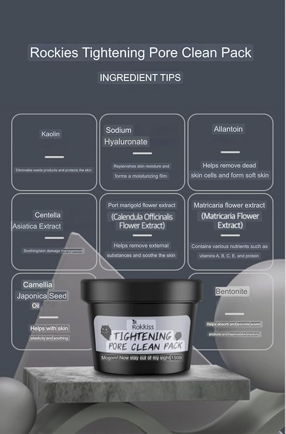 Pore Tightening & Cleaning Mask (5.3oz) - Deep Cleansing Mask for Blackhead Removel, Pore Reducing & Tightening. Kaolin, Allantoin, Bentonite. Korean Skin Care
