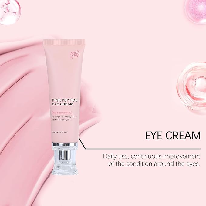 PDRN Pink Peptide Eye Serum Cream, Hydrating & Firming Eye Cream for Dark Circles, Anti-Aging Treatment Reduces Fine Lines, Uneven Skin Tone, Soothing Pink Moisturizer with Peptides, 1.01fl.oz (2)