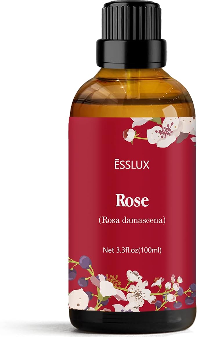 Rose Essential Oil 100ml (3.3 Fl Oz), ESSLUX Aromatherapy Essential Oils for Diffuser, Massage, Soap, Candle Making, Home Fragrance