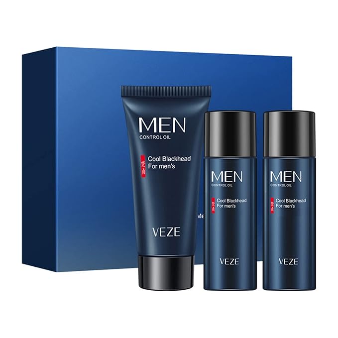 VENZEN Men's Cool Blackhead Removal Essence Nose Mask Pores Cleansing Water Kit 3pcs Set