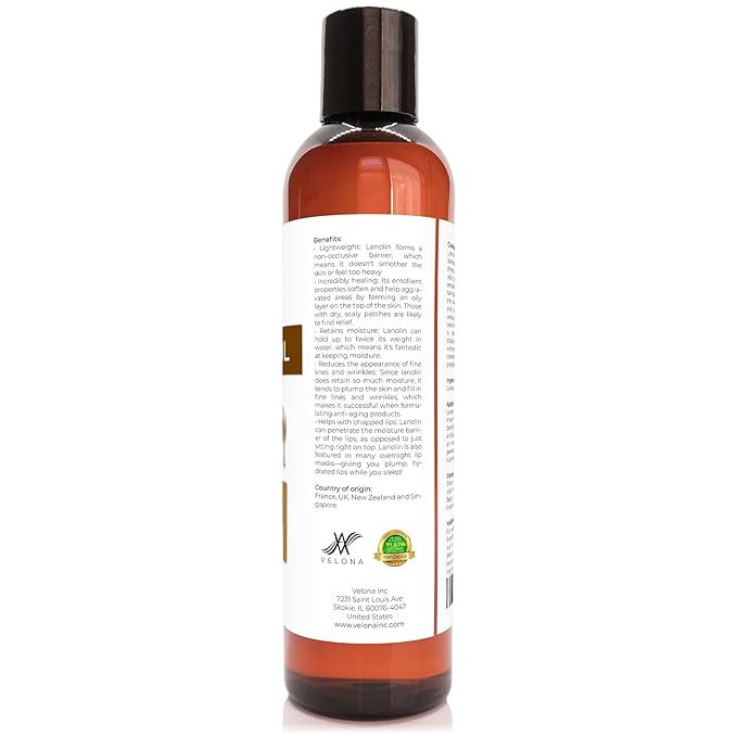 velona Lanolin Oil USP Grade 8 fl oz | 100% Pure and Natural Carrier Oil | Refined, Cold pressed | Skin, Hair, Body & Face Moisturizing | Use Today - Enjoy Results