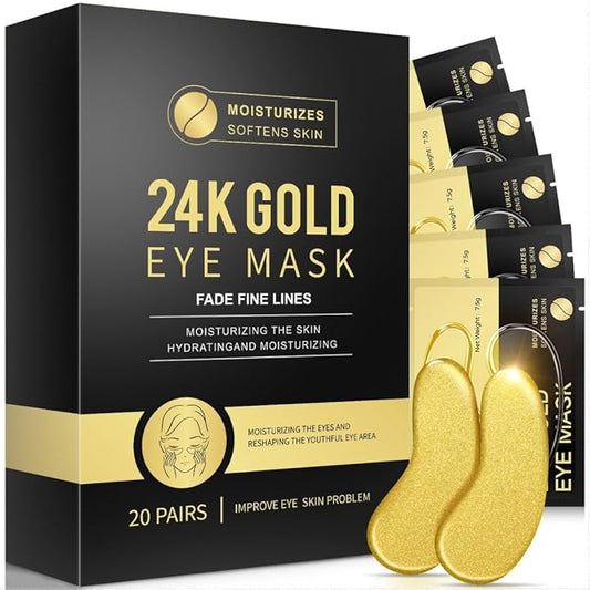 Under Eye Patches, 20 Pairs 24K Gold Eye Patches For Puffy Eyes, Under eye Bags, Wrinkles, Nourish Skin, Eye Masks With Collagen, Hyaluronic Acid for Men & Women Gift (24K Gold)