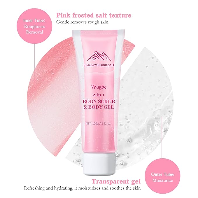 Body Scrub & Body Gel 2 in 1, Body Exfoliator Pink Frosted Salt Texture Effectively Removes Old Cuticles Clear Exfoliating Gel Deep Moisturizing Soothing Skin