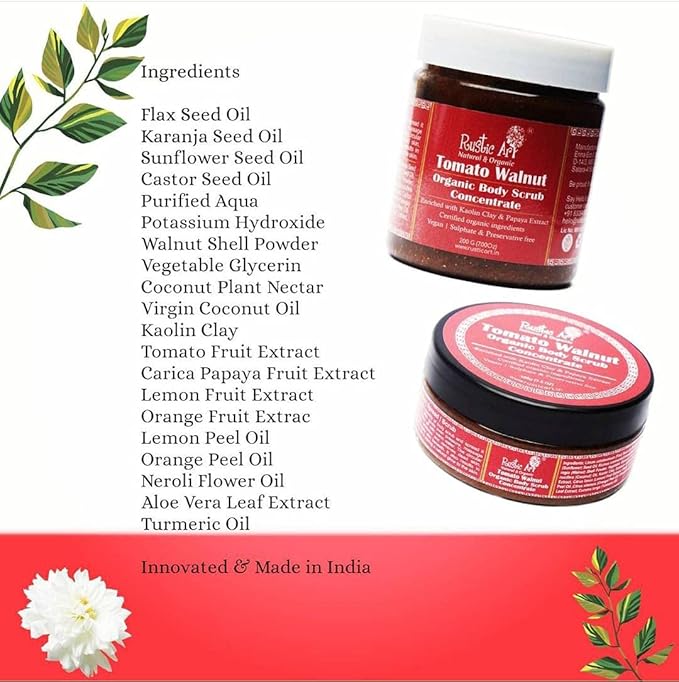 Tomato Walnut Body Scrub Concentrate | Exfoliating Body, Hands, Face, Legs, Foot | Foaming Scrub, Lasts 3X Longer | For Women & Men | Vegan & Cruelty Free | (3.5 Oz)