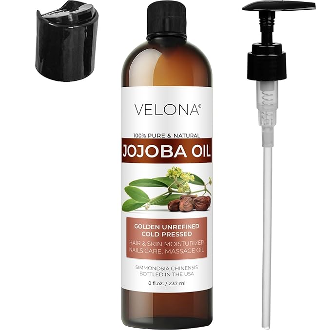 Jojoba Oil - 8 Fl Oz (With Pump) | 100% Pure and Natural | Golden, Unrefined, Cold Pressed, Hexane Free | Moisturizing Face, Hair, Body, Skin Care