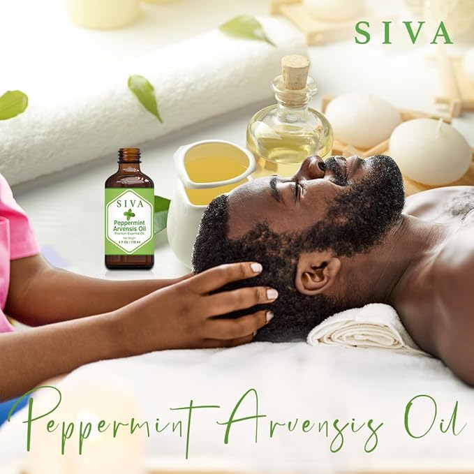 SIVA Peppermint Arvensis Essential Oil - 4 Fl Oz – Natural Peppermint Arvensis Oil - for Diffuser, Face, Skin Care, Aromatherapy, Hair Care, Scalp and Body Massage - with Dropper