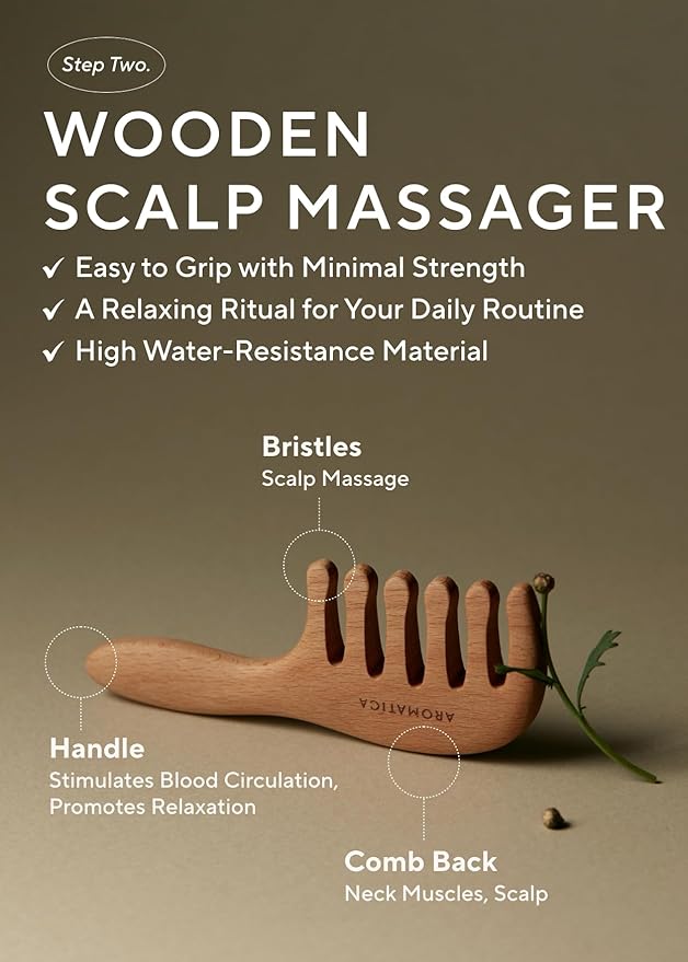 AROMATICA Rosemary Root Enhancer & Wooden Scalp Massager Set - Hair Scalp Massager with Rosemary Water Scalp Serum for Hair Growth, Hair care for women, Mothers day gifts