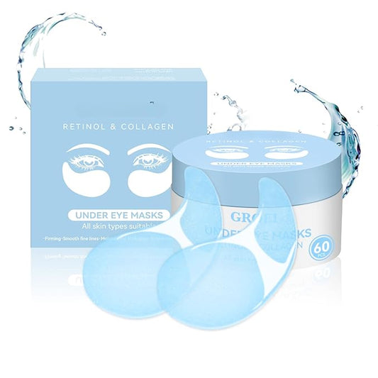 Under Eye Masks 60PCS – Retinol & Collagen Eye Patches for Dark Circles and Puffiness, Hydrating Cooling Under Eye Pads for Women & Men, Skin-Firming Gel Patches for All Skin Types (1PC)