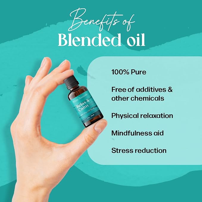 White Naturals Relax & Calm Essential Oil Blend – Soothing Aromatherapy Blend for Tranquility, 100% Pure & Natural, Perfect for Diffuser & Self-Care, 1oz