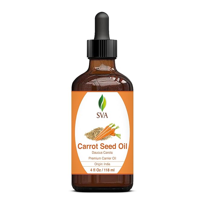 SVA Carrot Seed Oil - 4 Fl Oz – 100% Natural Cold Pressed Carrot Oil - for Face, Skin Care, Hair Care, Scalp Massage & Body Massage – Carrier Oil with Dropper