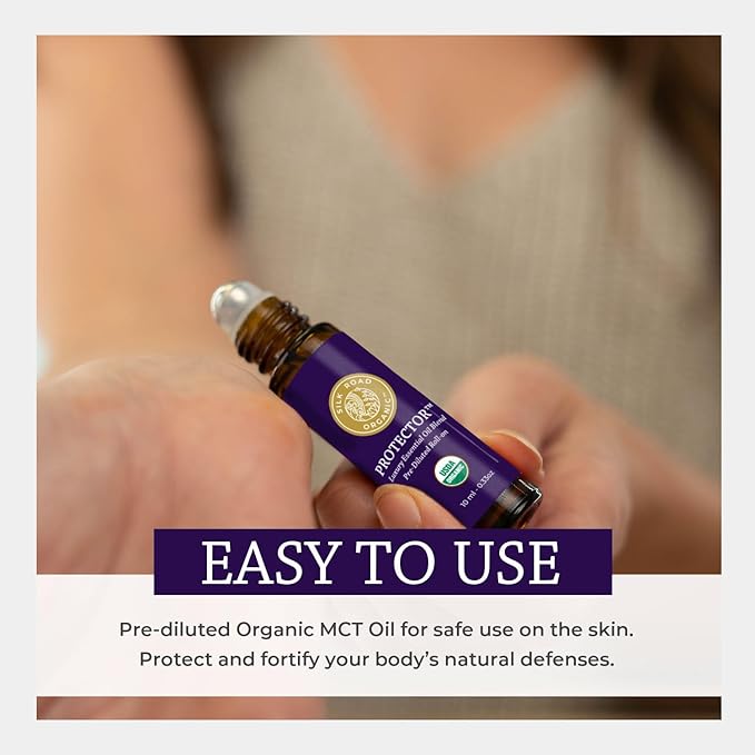 Organic Protector Essential Oil Immunity Blend Roll On, Based on Thieves Oil Legend, 100% Pure USDA Certified Health Shield Aromatherapy - 10 ml Roller by Silk Road Organic