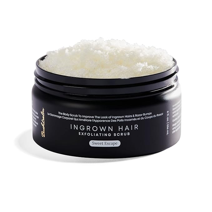 Bushbalm Ingrown Hair Exfoliating Scrub - Reduces Appearance of Ingrown Hairs and Helps with Underarm Bumps - Soothes Razor Bumps, Post Shave Redness and Itching - Sweet Escape 236 ml