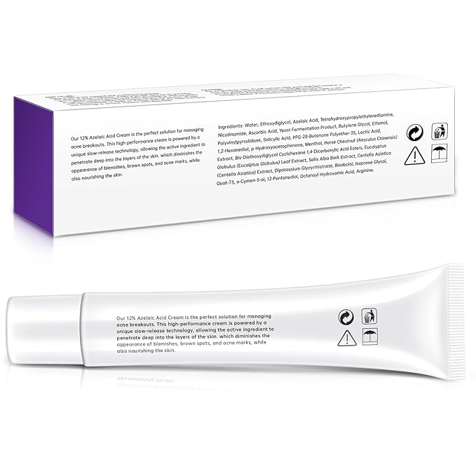 Azelaic Acid 12% Cream For Face, Azelaic Acid Acne Cream For Rosacea Treatment, Redness Relief, 0.7 OZ Azelaic Acid Gel With Salicylic Acid & Niacinamide For Dark Spot, Skin Care.