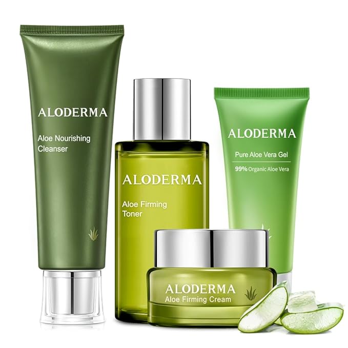 Aloderma Essential Aloe Firming & Rejuvenating Skin Care Set - 4 Pieces - Gel, Cleanser, Toner, Cream