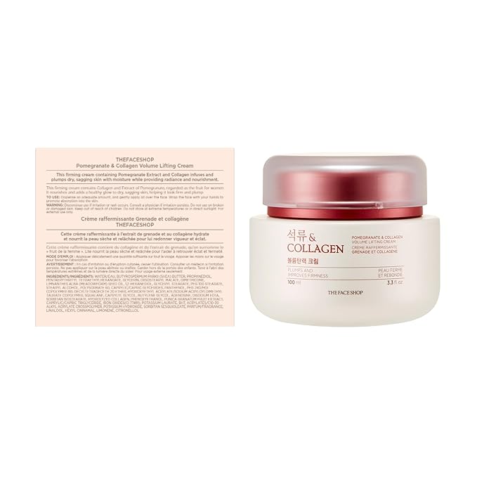 The Face Shop Pomegranate & Collagen Volume Lifting Eye Cream | Deep Revitalizing Cream for Elasticity, Firmness & Density | Anti-Aging Korean Moisturizer | Plump & Smoothen Your Skin, 3.38 Fl Oz