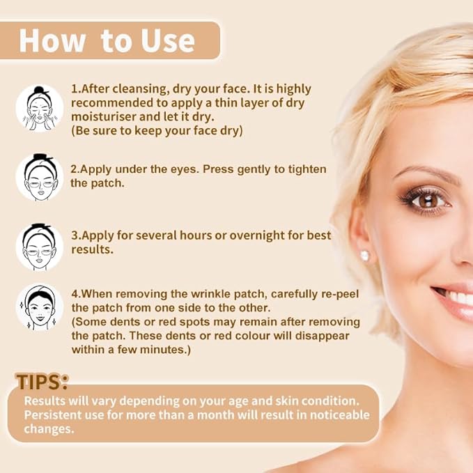 Eye wrinkle remover wrinkle patch, reusable, for preventing skin wrinkles, overnight removal of wrinkles while sleeping, anti-wrinkle lower eyelid, pack of three