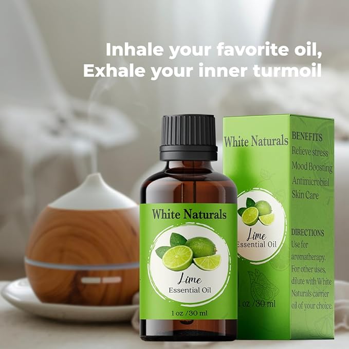 White Naturals Lime Essential Oil – 100% Pure & Natural Cold-Pressed Lime Oil, Fresh & Uplifting Citrus Aroma, Ideal for Aromatherapy, Cleaning & DIY Skin Care, 1oz