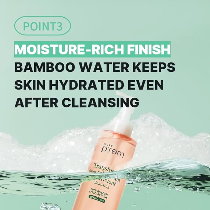 MAKE P:REM Safe Me. Oil to Foam Cleanser, Gentle Transforming Cleanser for Sensitive Skin, Korean Skin Care, 6.76 fl.oz. / 200ml