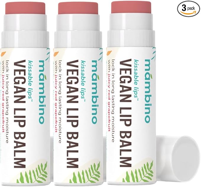 Mambino Organics Kissable Lips Glossy Vegan Lip Balm, Juicy Red Grapefruit, 7 G, 3 Pack