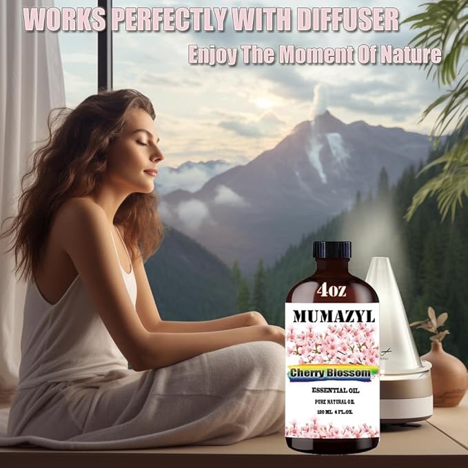 Cherry Blossom Essential Oil, Cherry Blossom Oil 4 Fl Oz 120ML for Diffuser Humidifier Yoga Cleaning DIY Candle Soap Making Essential Oils