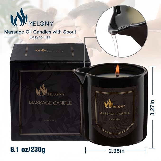 MELONY Massage Oil Candle for Pure Relaxation- 8.1 oz- Moisturizing Essential Oil Body Massage Candle for Home Spa- Amazing Gift for Women & Men (Lavender)