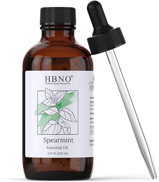 HBNO Spearmint Essential Oil - Huge 4 oz (120ml) Value Size - Natural Spearmint Oil - Perfect for Cleaning, Aromatherapy, DIY, Soap & Diffuser - Spearmint Essential Oils