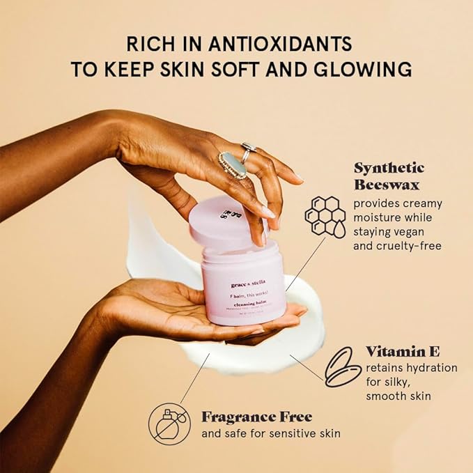 grace & stella Cleansing Balm - Oil-Based Makeup Remover - Gentle & Moisturizing Facial Cleanser, Non-Stripping Formula for Double Cleansing Heavy Makeup - Vegan Fragrance-Free Skincare (164g / 5.8oz)